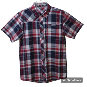 Under Armour Mens All Season Gear Casual Button Up Red/White/Blue Plaid SS Shirt